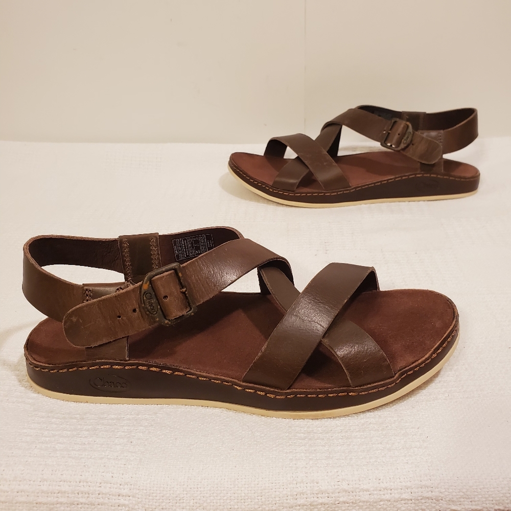CHACO WAYFARER LEATHER SANDALS W/ COMFORT  FOOTBED - Picture 3 of 5